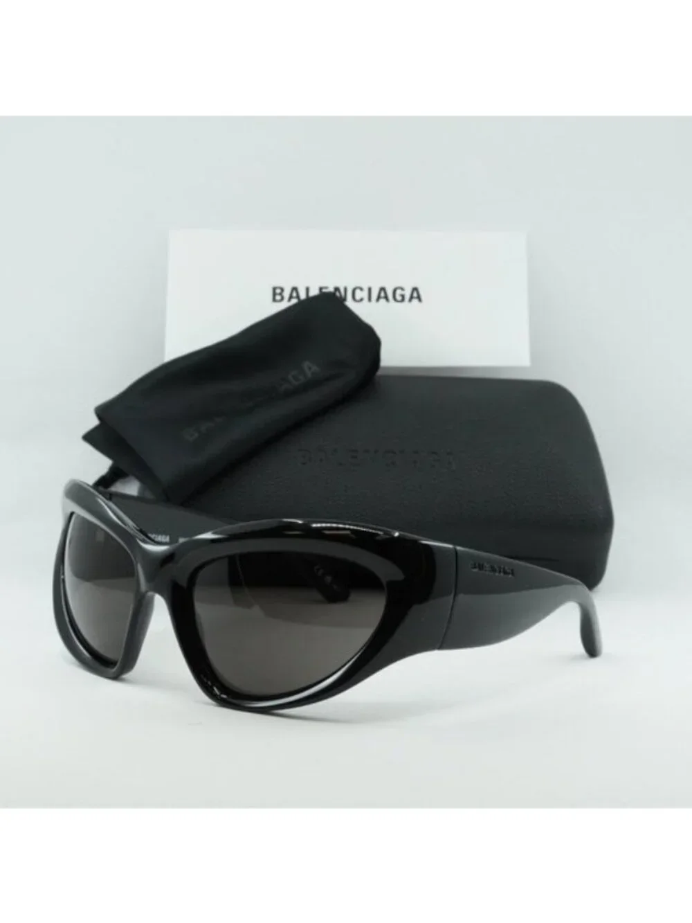 Balenciaga BB0228S 001 Sunglasses Black Geometric Frame, Grey Lenses